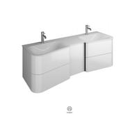 burgbad Badu double lavabo en fonte minérale blanc brillant, meuble sous lavabo inclus, 4 tiroirs, 1 porte butée droite, largeur 1520mm, SFUL152RF3698C0001G0196, Couleur: Tectona décor cannelle / Tect