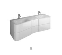 burgbad Badu double lavabo en fonte minérale blanc brillant, meuble sous lavabo inclus, 4 tiroirs coulissants, 2 tiroirs, largeur 1520mm, SFUK152F3697C0001G0196, Couleur: Frassino décor cappuccino / F