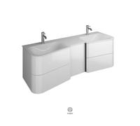 burgbad Badu double lavabo en fonte minérale blanc velvet, meuble sous lavabo inclus, 4 tiroirs, 1 porte butée droite, largeur 1520mm, SFUL152RF5297C0037G0196, Couleur: Chêne décor Urban / Chêne décor