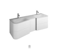 burgbad Badu double lavabo en fonte minérale blanc velvet, meuble sous lavabo inclus, 4 tiroirs, 1 porte butée droite, largeur 1520mm, SFUL152RF3689C0037G0196, Couleur: Blanc mat / Blanc mat, poignée 