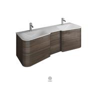 burgbad Badu double lavabo en fonte minérale blanc velvet, meuble sous lavabo inclus, 4 tiroirs, 1 porte butée droite, largeur 1520mm, SFUL152RF3700C0037G0196, Couleur: Marone décor Truffle / Marone d