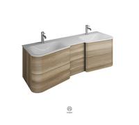 burgbad Badu double lavabo en fonte minérale blanc velvet, meuble sous lavabo inclus, 4 tiroirs, 1 porte butée droite, largeur 1520mm, SFUL152RF3697C0037G0196, Couleur: Frassino décor cappuccino / Fra