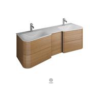 burgbad Badu double lavabo en fonte minérale blanc velvet, meuble sous lavabo inclus, 4 tiroirs, 1 porte butée droite, largeur 1520mm, SFUL152RF3698C0037G0196, Couleur: Tectona décor cannelle / Tecton