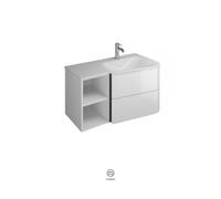 burgbad Badu lavabo en fonte minérale, blanc brillant, avec meuble sous-lavabo, avec étagère, largeur 92cm, înstallation à droite, SFUV092RF3689C0001G0196, Couleur: Blanc mat / Blanc mat, poignée anod