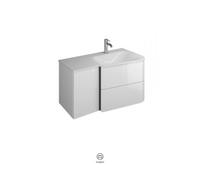 burgbad Badu lavabo en fonte minérale blanc brillant, inclus meuble souslavabo, 2 tiroirs, 1 porte, version droite, largeur 920mm, SFUH092RF3696C0001G0196, Couleur: Chêne décor Flanelle / Chêne décor 