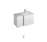 burgbad Badu lavabo en fonte minérale, blanc velvet, avec meuble sous-lavabo, avec 2 tiroirs, largeur 92cm, droite, SFUG092RF3689C0037G0196, Couleur: Blanc mat / Blanc mat, poignée anodisée anthracite