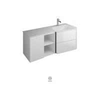 burgbad Badu lavabo en fonte minérale, blanc velvet, avec meuble sous-lavabo, largeur 122cm, installation à gauche, SFUI122LF3699C0037G0198, Couleur: Velours décor noyer / Velours décor noyer, bande d