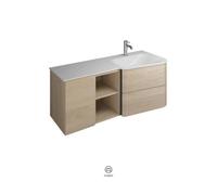 burgbad Badu lavabo en fonte minérale blanc velvet, meuble sous lavabo inclus, 2 tiroirs, 1 étagère ouverte, 1 porte, version droite, largeur 1220mm, SFUI122RF3695C0037G0196, Couleur: Chêne décor Cach