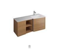 burgbad Badu lavabo en fonte minérale blanc velvet, meuble sous lavabo inclus, 2 tiroirs, 1 étagère ouverte, 1 porte, version droite, largeur 1220mm, SFUI122RF3698C0037G0196, Couleur: Tectona décor ca