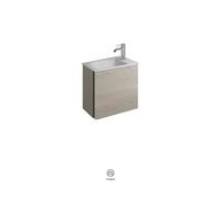 burgbad Badu lavabo en minéral coulé blanc velvet, inclus meuble sous lavabo, 1 portes charnière à gauche, largeur 520mm, SFUM052RF3696C0037G0196, Couleur: Chêne décor Flanelle / Chêne décor Flanelle,