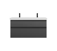 burgbad Eqio double lavabo en céramique, meuble sous-lavabo avec éclairage LED inclus, avec 2 tiroirs, largeur 1230mm, SEZC123F6584C0001G0252, Couleur: Gris foncé mat / Gris foncé mat, poignée noire m