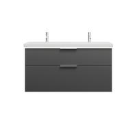 burgbad Eqio double lavabo en céramique, meuble sous-lavabo avec éclairage LED inclus, avec 2 tiroirs, largeur 1230mm, SEZC123F6584C0001G0146, Couleur: Gris foncé mat / Gris foncé mat, poignée chromée