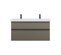 burgbad Eqio double lavabo en céramique, meuble sous-lavabo avec éclairage LED inclus, avec 2 tiroirs, largeur 1230mm, SEZC123F2010C0001G0252, Couleur: Gris brillant / Gris brillant, poignée profilée