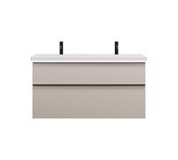 burgbad Eqio double lavabo en céramique, meuble sous-lavabo avec éclairage LED inclus, avec 2 tiroirs, largeur 1230mm, SEZC123F6583C0001G0252, Couleur: Gris clair mat / Gris clair mat, poignée profilé