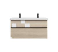 burgbad Eqio double lavabo en céramique, meuble sous-lavabo avec éclairage LED inclus, avec 2 tiroirs, largeur 1230mm, SEZC123F3180C0001G0252, Couleur: Décor Chêne Cashmere / Décor Chêne Cashmere, Poi