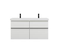 burgbad Eqio double lavabo en céramique, meuble sous-lavabo avec éclairage LED inclus, avec 4 tiroirs, largeur 1230mm, SEZD123F2009C0001G0252, Couleur: Blanc brillant / Blanc brillant, poignée noire m