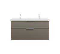 Burgbad Eqio double lavabo en cÃ©ramique avec meuble sous-lavabo SEYS123, largeur 1230 mm, Couleur (avant/corps): Gris brillant / Gris brillant, poignÃ©e chromÃ©e G0146 - SEYS123F2010C0001G0146