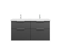 burgbad Eqio double lavabo en céramique y compris meuble sous-lavabo avec 4 tiroirs, largeur 1230mm, SEYT123F6584C0001G0146, Couleur: Gris foncé mat / Gris foncé mat, poignée chromée G0146