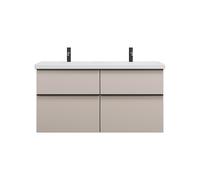 burgbad Eqio double lavabo en céramique y compris meuble sous-lavabo avec 4 tiroirs, largeur 1230mm, SEYT123F6583C0001G0252, Couleur: Gris clair mat / Gris clair mat, poignée profilée noir mat G0252
