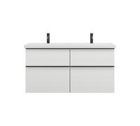 burgbad Eqio double lavabo en céramique y compris meuble sous-lavabo avec 4 tiroirs, largeur 1230mm, SEYT123F6582C0001G0252, Couleur: Blanc mat / Blanc mat, poignée noire mat G0252