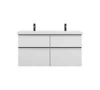 burgbad Eqio double lavabo en céramique y compris meuble sous-lavabo avec 4 tiroirs, largeur 1230mm, SEYT123F2009C0001G0252, Couleur: Blanc brillant / Blanc brillant, poignée noire mate G0252