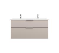 burgbad Eqio double lavabo en fonte minérale, meuble sous-lavabo avec 2 tiroirs inclus, largeur 1220mm, SHCD122F6583C0001G0146, Couleur: Gris clair mat / Gris clair mat, poignée chromée G0146