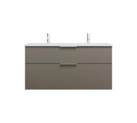 burgbad Eqio double lavabo en fonte minérale, meuble sous-lavabo avec 2 tiroirs inclus, largeur 1220mm, SHCD122F2010C0001G0146, Couleur: Gris brillant / Gris brillant, poignée chromée G0146