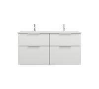 burgbad Eqio double lavabo en fonte minérale, meuble sous-lavabo avec 4 tiroirs inclus, largeur 1220mm, SHCF122F2009C0001G0146, Couleur: Blanc brillant / Blanc brillant, poignée chromée G0146