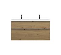 burgbad Eqio double lavabo en fonte minérale, meuble sous-lavabo avec éclairage LED inclus, avec 2 tiroirs, largeur 1220mm, SHCE122F5662C0001G0252, Couleur: Décor Chêne Urbain / Décor Chêne Urbain, Po