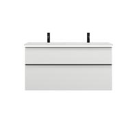 burgbad Eqio double lavabo en fonte minérale, meuble sous-lavabo avec éclairage LED inclus, avec 2 tiroirs, largeur 1220mm, SHCE122F6582C0001G0252, Couleur: Blanc mat / Blanc mat, poignée noire mat G0