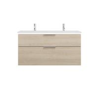 burgbad Eqio double lavabo en fonte minérale, meuble sous-lavabo avec éclairage LED inclus, avec 2 tiroirs, largeur 1220mm, SHCE122F3180C0001G0146, Couleur: Chêne Décor Cachemire / Chêne Décor Cachemi