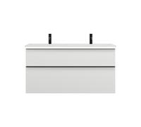 burgbad Eqio double lavabo en fonte minérale, meuble sous-lavabo avec éclairage LED inclus, avec 2 tiroirs, largeur 1220mm, SHCE122F2009C0001G0252, Couleur: Blanc brillant / Blanc brillant, poignée no