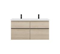 burgbad Eqio double lavabo en fonte minérale, meuble sous-lavabo avec éclairage LED inclus, avec 4 tiroirs, largeur 1220mm, SHCG122F3180C0001G0252, Couleur: Décor Chêne Cashmere / Décor Chêne Cashmere
