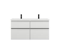burgbad Eqio double lavabo en fonte minérale, meuble sous-lavabo avec éclairage LED inclus, avec 4 tiroirs, largeur 1220mm, SHCG122F2009C0001G0252, Couleur: Blanc brillant / Blanc brillant, poignée no