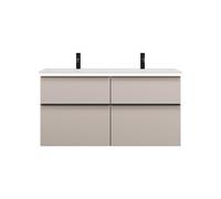 burgbad Eqio double lavabo en fonte minérale, meuble sous-lavabo avec éclairage LED inclus, avec 4 tiroirs, largeur 1220mm, SHCG122F6583C0001G0252, Couleur: Gris clair mat / Gris clair mat, poignée pr