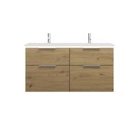 burgbad Eqio double lavabo en fonte minérale, meuble sous-lavabo avec éclairage LED inclus, avec 4 tiroirs, largeur 1220mm, SHCG122F5662C0001G0146, Couleur: Décor chêne Urban / Décor chêne Urban, Poig
