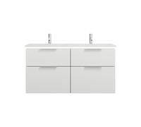 burgbad Eqio double lavabo en fonte minérale, meuble sous-lavabo avec éclairage LED inclus, avec 4 tiroirs, largeur 1220mm, SHCG122F2009C0001G0146, Couleur: Blanc brillant / Blanc brillant, poignée ch