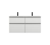 burgbad Eqio double lavabo en verre avec meuble sous-lavabo, largeur 1220mm, SEYY122F2009A0070G0252, Couleur: Blanc brillant / Blanc brillant, poignée noire mate G0252