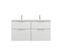 burgbad Eqio double lavabo en verre avec meuble sous-lavabo, largeur 1220mm, SEYY122F6582A0070G0146, Couleur: Blanc mat / Blanc mat, poignée chromée G0146