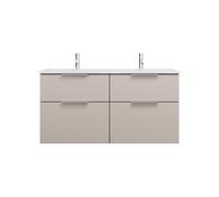burgbad Eqio double lavabo en verre avec meuble sous-lavabo, largeur 1220mm, SEYY122F6583A0070G0146, Couleur: Gris clair mat / Gris clair mat, poignée chromée G0146