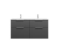 burgbad Eqio double lavabo en verre avec meuble sous-lavabo, largeur 1220mm, SEYY122F6584A0070G0146, Couleur: Gris foncé mat / Gris foncé mat, poignée chromée G0146