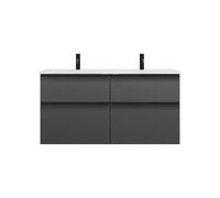 burgbad Eqio double lavabo en verre avec meuble sous-lavabo, largeur 1220mm, SEYY122F6584A0070G0252, Couleur: Gris foncé mat / Gris foncé mat, poignée noire mat G0252