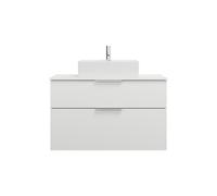 burgbad Eqio lavabo à poser en céramique, carré, au centre, meuble sous-lavabo inclus, largeur 1000mm, SGUP100F2009C0001G0146, Couleur: Blanc brillant / Blanc brillant, poignée chromée G0146