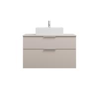 burgbad Eqio lavabo à poser en céramique, carré, au centre, meuble sous-lavabo inclus, largeur 1000mm, SGUP100F6583C0001G0146, Couleur: Gris clair mat / Gris clair mat, poignée chromée G0146