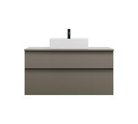 burgbad Eqio lavabo à poser en céramique, carré, au centre, meuble sous-lavabo inclus, largeur 1200mm, SGUP120F2010C0001G0252, Couleur: Gris brillant / Gris brillant, poignée profilée Noir mat G0252