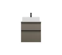 burgbad Eqio lavabo à poser en céramique, carré, au centre, meuble sous-lavabo inclus, largeur 600mm, SGUP060F2010C0001G0252, Couleur: Gris brillant / Gris brillant, poignée profilée Noir mat G0252