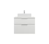 burgbad Eqio lavabo à poser en céramique, carré, au centre, meuble sous-lavabo inclus, largeur 800mm, SGUP080F2009C0001G0146, Couleur: Blanc brillant / Blanc brillant, poignée chromée G0146