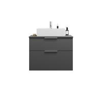 burgbad Eqio lavabo à poser en céramique, carré, au centre, meuble sous-lavabo inclus, largeur 800mm, SGUP080F6584C0001G0146, Couleur: Gris foncé mat / Gris foncé mat, poignée chromée G0146