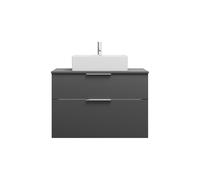 burgbad Eqio lavabo à poser en céramique, carré, au centre, meuble sous-lavabo inclus, largeur 900mm, SGUP090F6584C0001G0146, Couleur: Gris foncé mat / Gris foncé mat, poignée chromée G0146