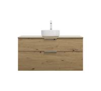 burgbad Eqio lavabo à poser en céramique, rond, au centre, meuble sous-lavabo inclus, largeur 1200mm, SGUM120F5662C0001G0146, Couleur: Décor chêne Urban / Décor chêne Urban, Poignée chromée G0146